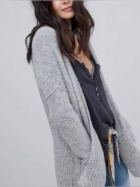 Free People Alpaca Wool Gray Open-Front Women's Knit Cardigan Sweater Women’s M